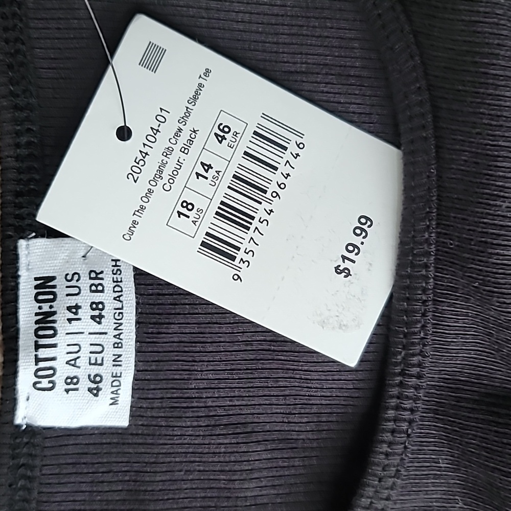NWT Cotton On Rib Crew Short Sleeve Tee, Size 14, Color Black - Picture 10 of 10